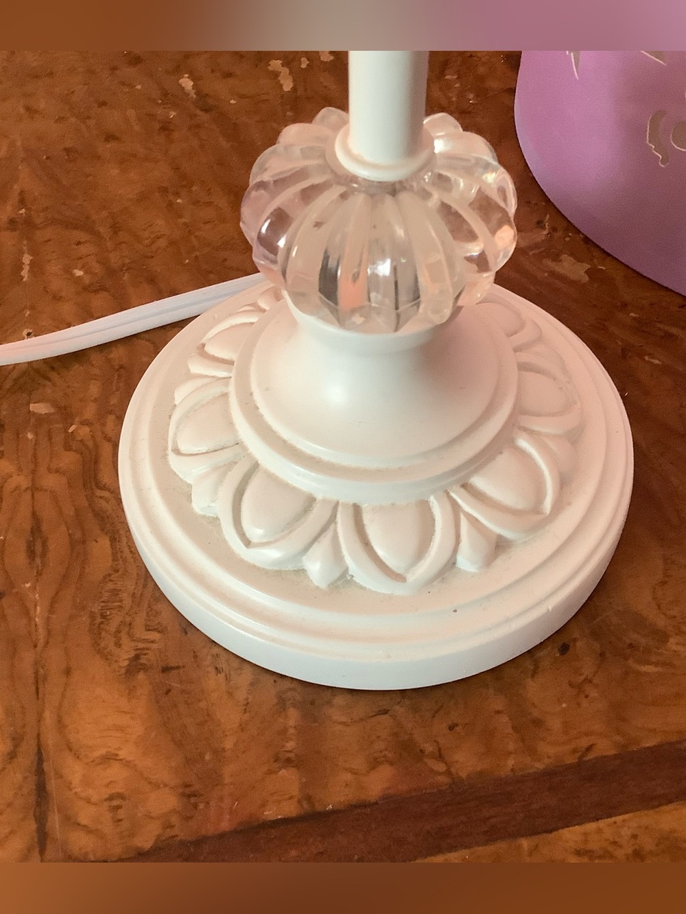 Lavender Flower Cut-Out Table Lamp White Base Clear Crystal Accent Girl's Room - Picture 10 of 16